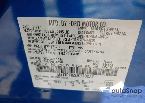 2018 Ford Ecosport Se z USA, uszkodzony, nr VIN MAJ3P1TE2JC173272